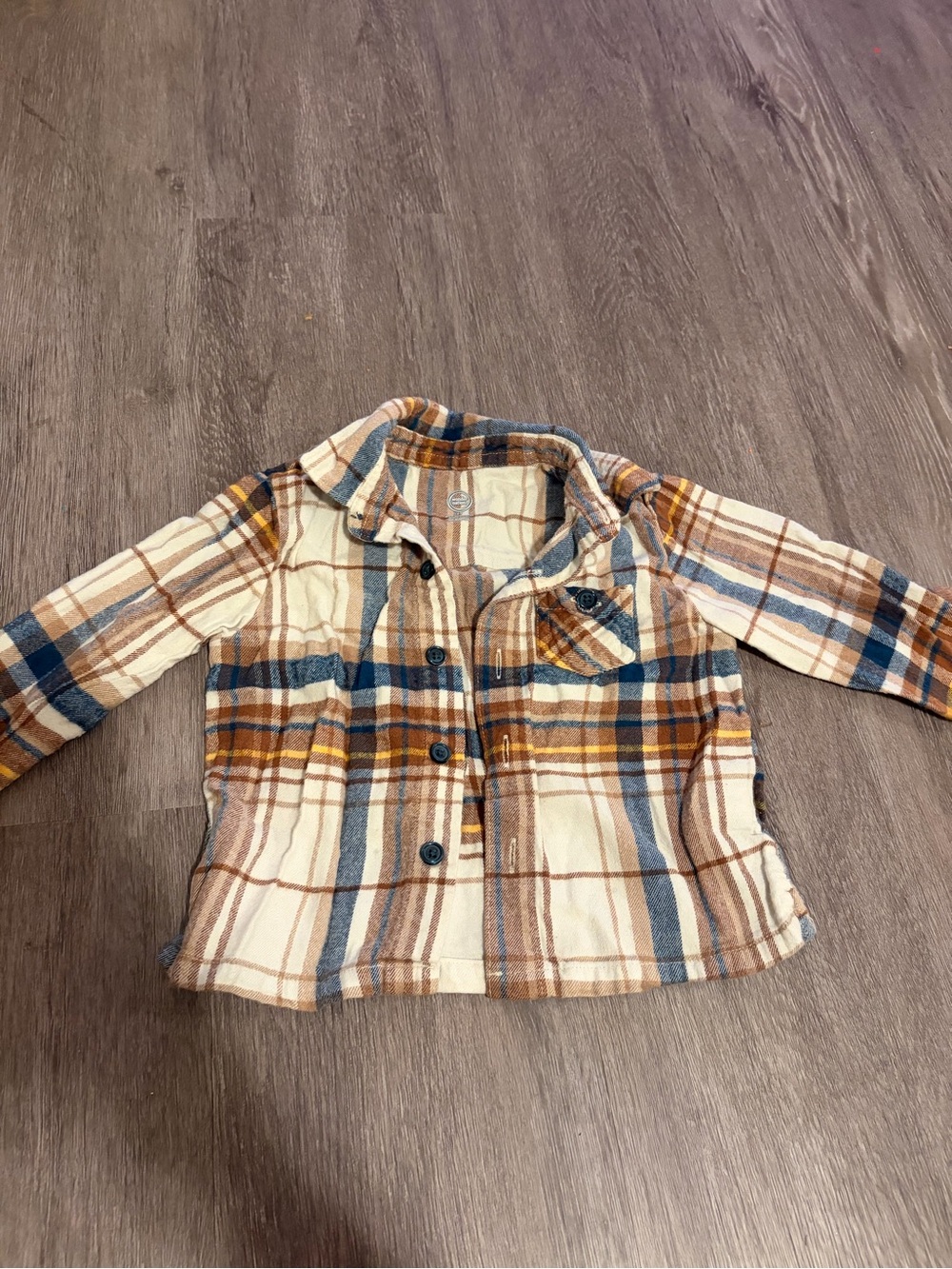 wonder nation Plaid Button-Down Shirt Jacket in Cream, Brown & Blue
